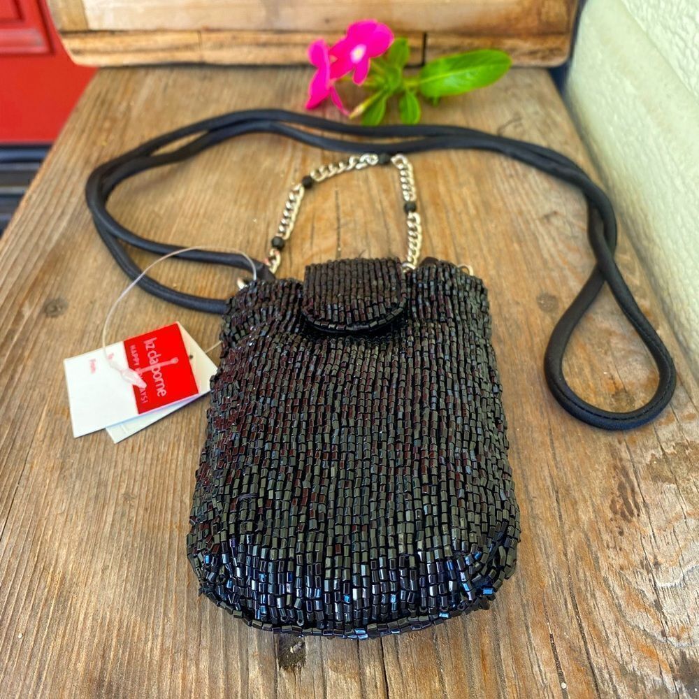 LIZ CLAIBORNE MIMI CROSSBODY BAG/PURSE in a sparkly black. NWT!